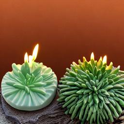Sculpted candles designed with Herbology plant pattern with desert in the distance