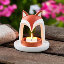 in the shape of Fox Tealight candle Outdoor patio or garden setting, 8k, high res