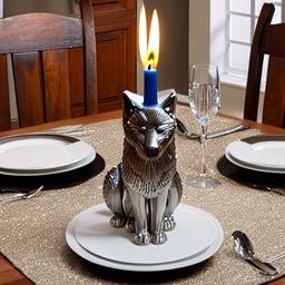 in the shape of Wolf Birthday candle Dining table centerpiece, 8k, high res