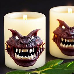 Goblins with sharp teeth Votive candles set against a jungle
