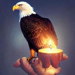 Bald eagle as a Floating candles, highly detailed, digital painting, artstation, concept art, smooth, sharp focus, illustration, cinematic lighting, art by artgerm and greg rutkowski and alphonse mucha