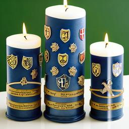 Novelty candles designed with Hogwarts textbook pattern set against a jungle