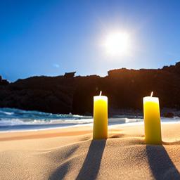 Clawed Feet Pillar candles resting on beach