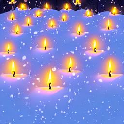 Giant spiders Floating candles resting on snow, one candle, high res, very high details, realistic, 8k, scenic, flat colors, blended, zoomed out