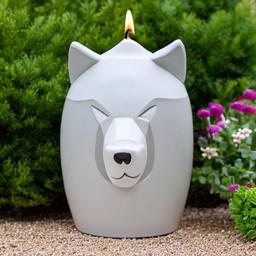 in the shape of Wolf Birthday candle Outdoor patio or garden setting, 8k, high res