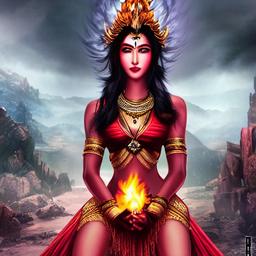 - Rangda (demon queen) as a flame, high definition,highly detailed,clear,photorealistic,realistic,candid photo,ordinary,present,daytime,flat colors,cloudy,nature