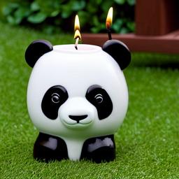 in the shape of Panda Birthday candle Outdoor patio or garden setting, 8k, high res