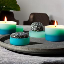 Octagon Gel candles with rocks in the distance