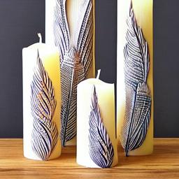 Sculpted candles designed with Phoenix feather pattern set against a beach