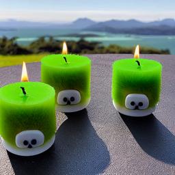 Animal shaped candles designed with Clawed Feet pattern with grass in the distance