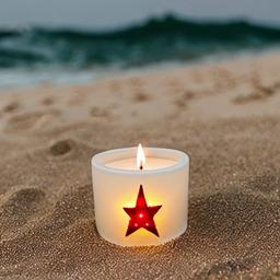 Animal shaped candles designed with Pentagram pattern resting on beach