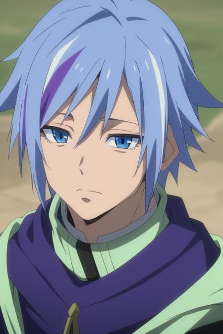 dino_tensei_shitara blue hair blue eyes streaked hair multicolor hair purple hair